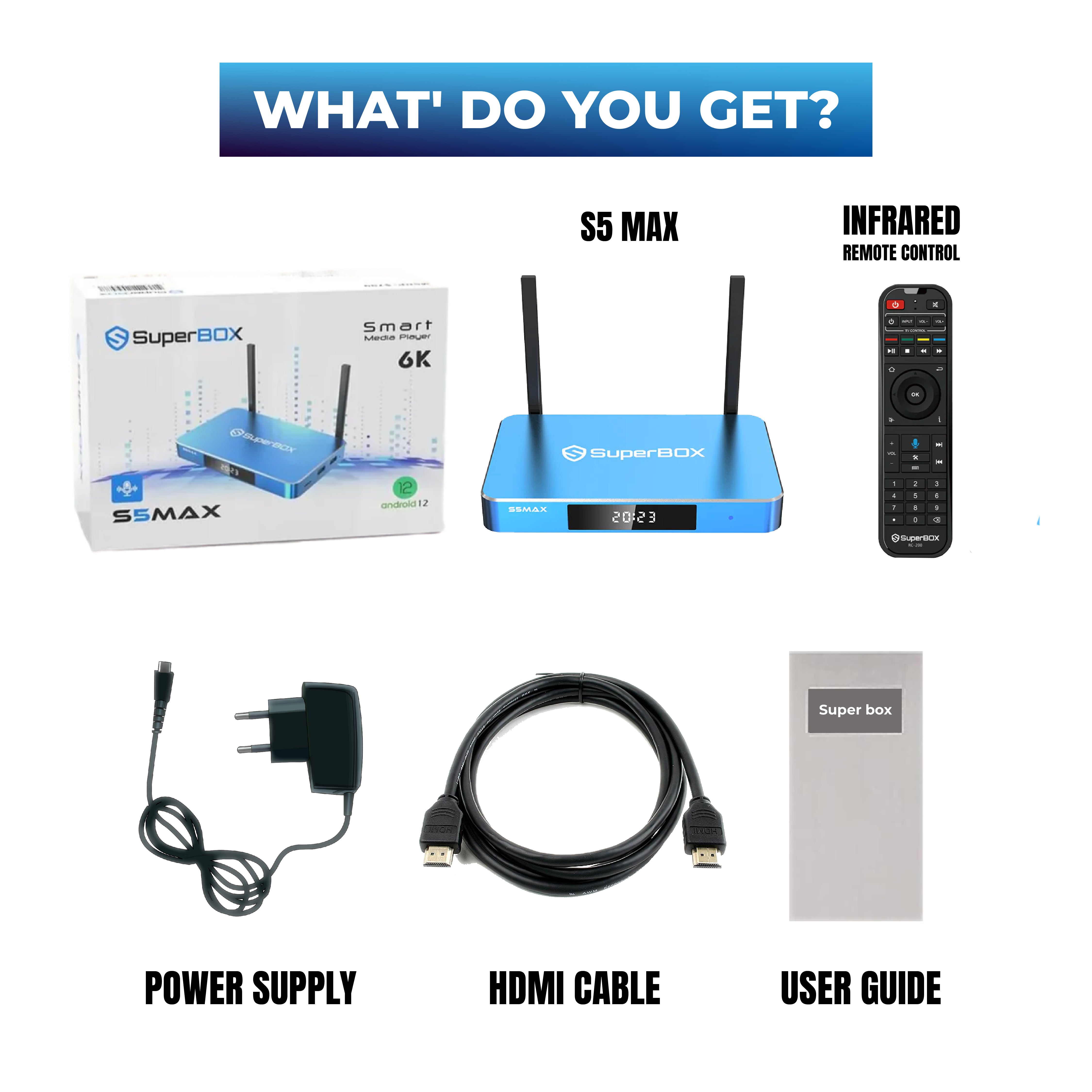 SuperBox S5 Max (New) Fully Load 6k 4GB Ram + 64GB, Voice Control Remote, ANDROID TV Dual Band Wi-Fi, 7 Days Playback Ultra HD 6K Video Player